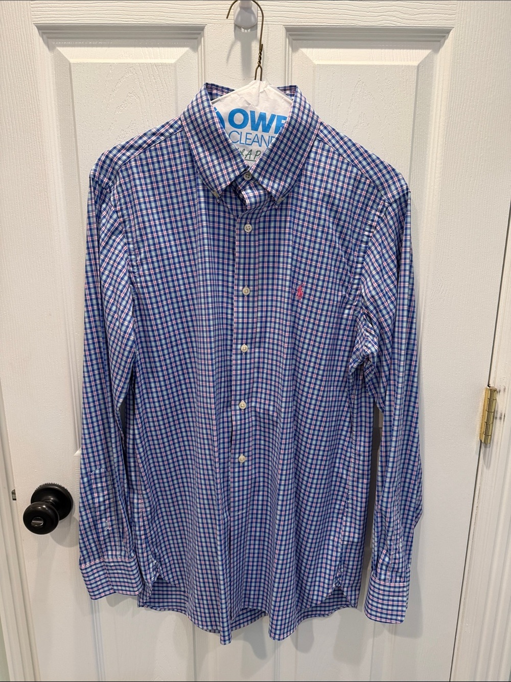 Polo by Ralph Lauren Men’s Blue and White Gingham Button-Down Shirt like new